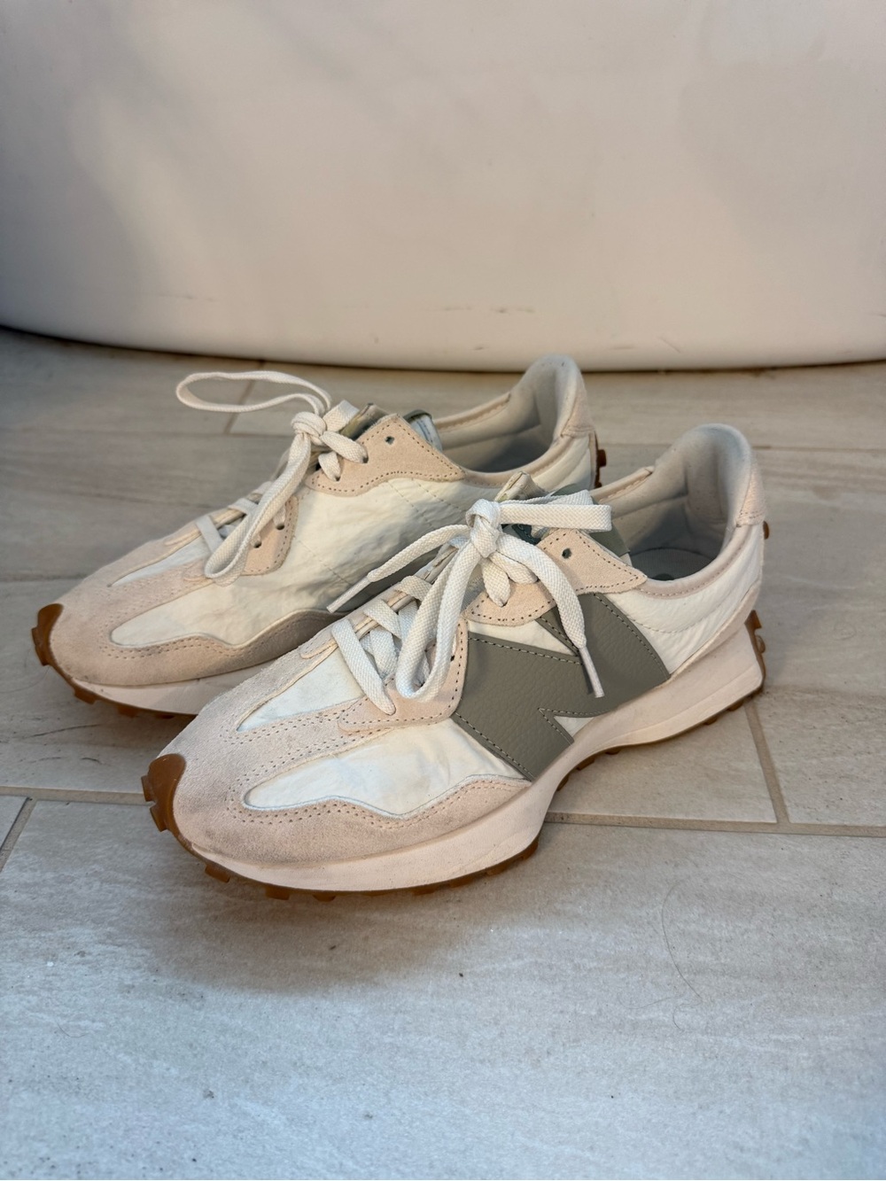 New Balance Women's White, Taupe & Gray-ish Green Retro Runner Sneakers